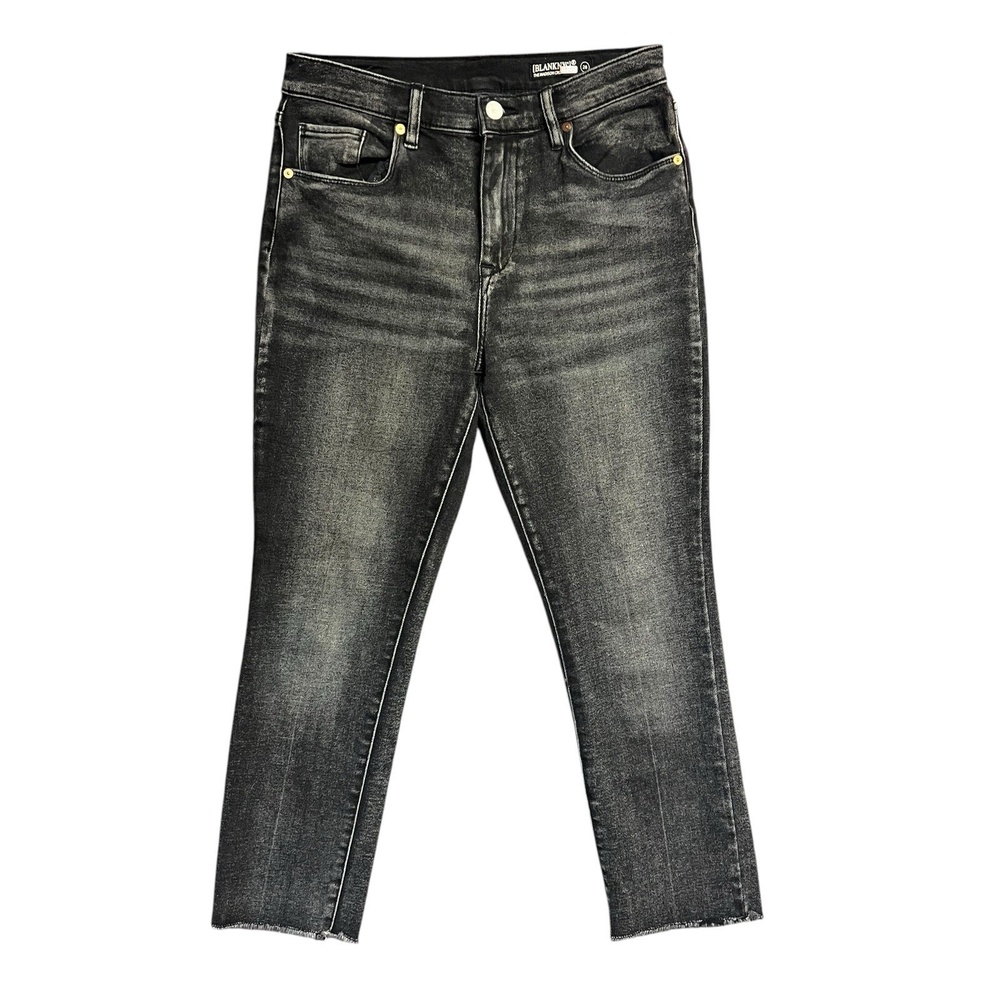 BlankNYC Jeans 28 Black Madison High Rise Crop Frayed‎ Hem Faded Edgy Retro
